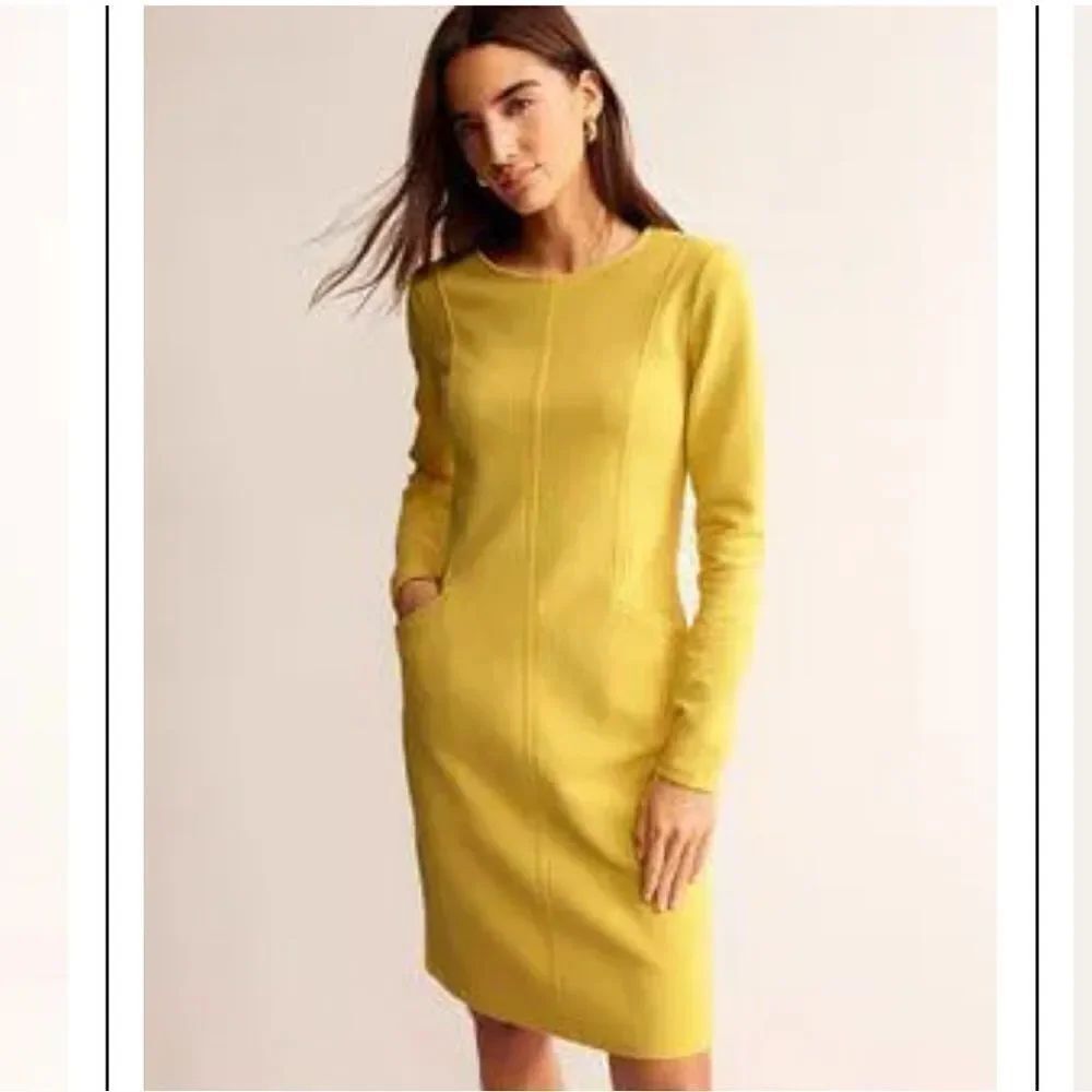 NWT Boden Ellen Ottoman Dress Yellow Long Sleeve Pockets Sz 4R